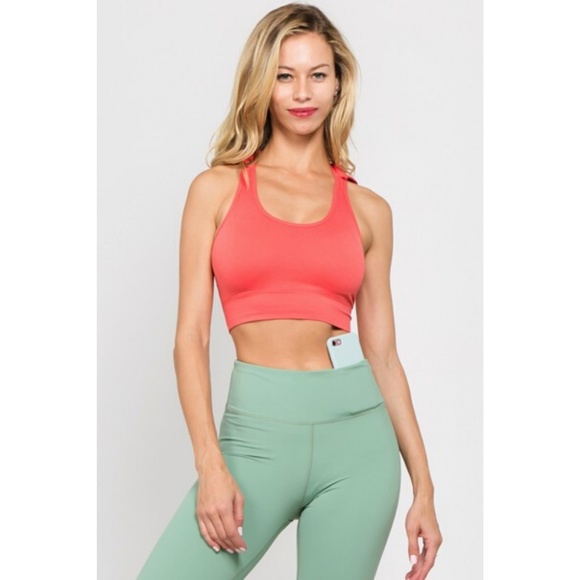 Seamless Performance Style Sports Bra Hoodie Coral - Picture 5 of 8